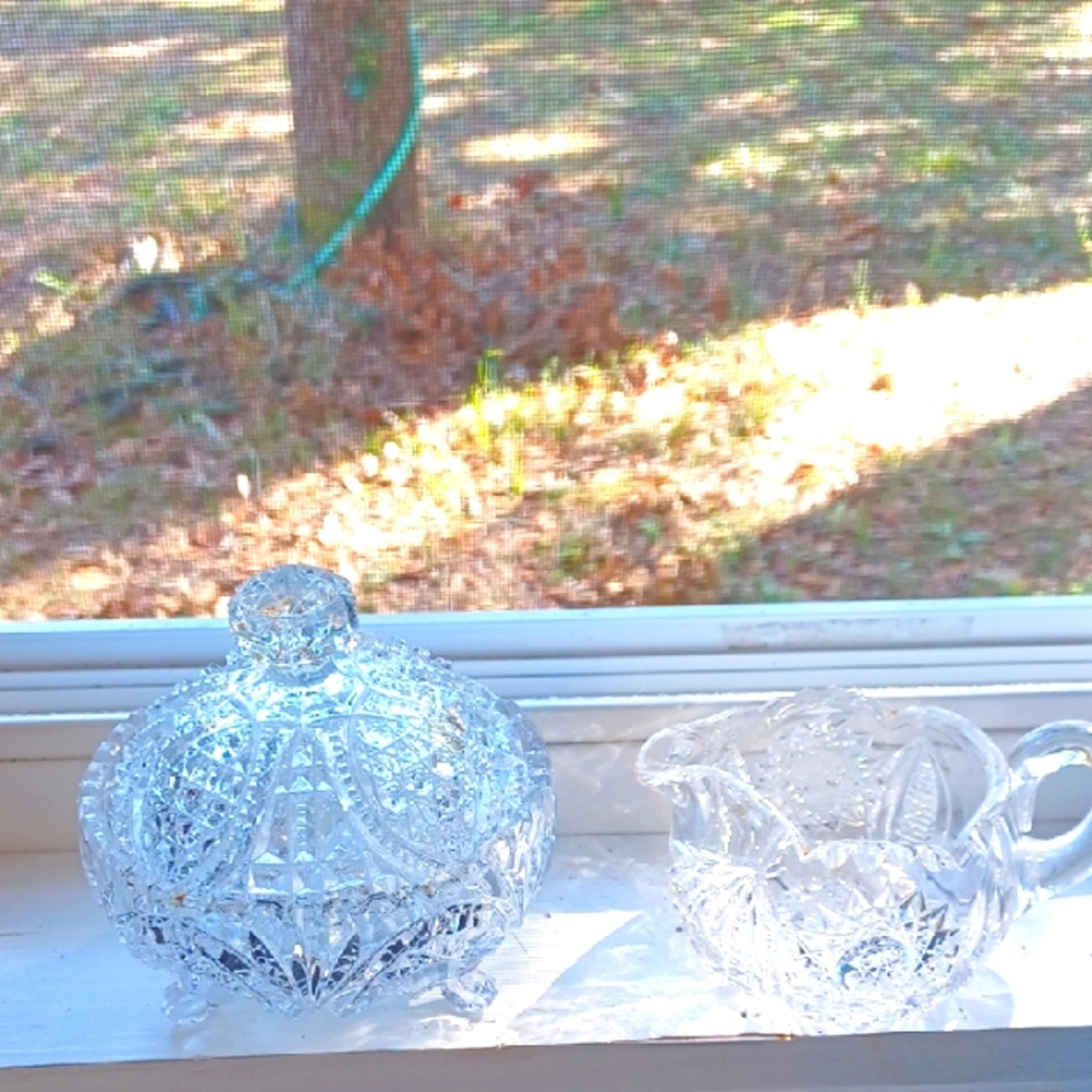 Crystal Sugar Bowl  Creamer Set Grandmoms Old Money Vintage 1940s